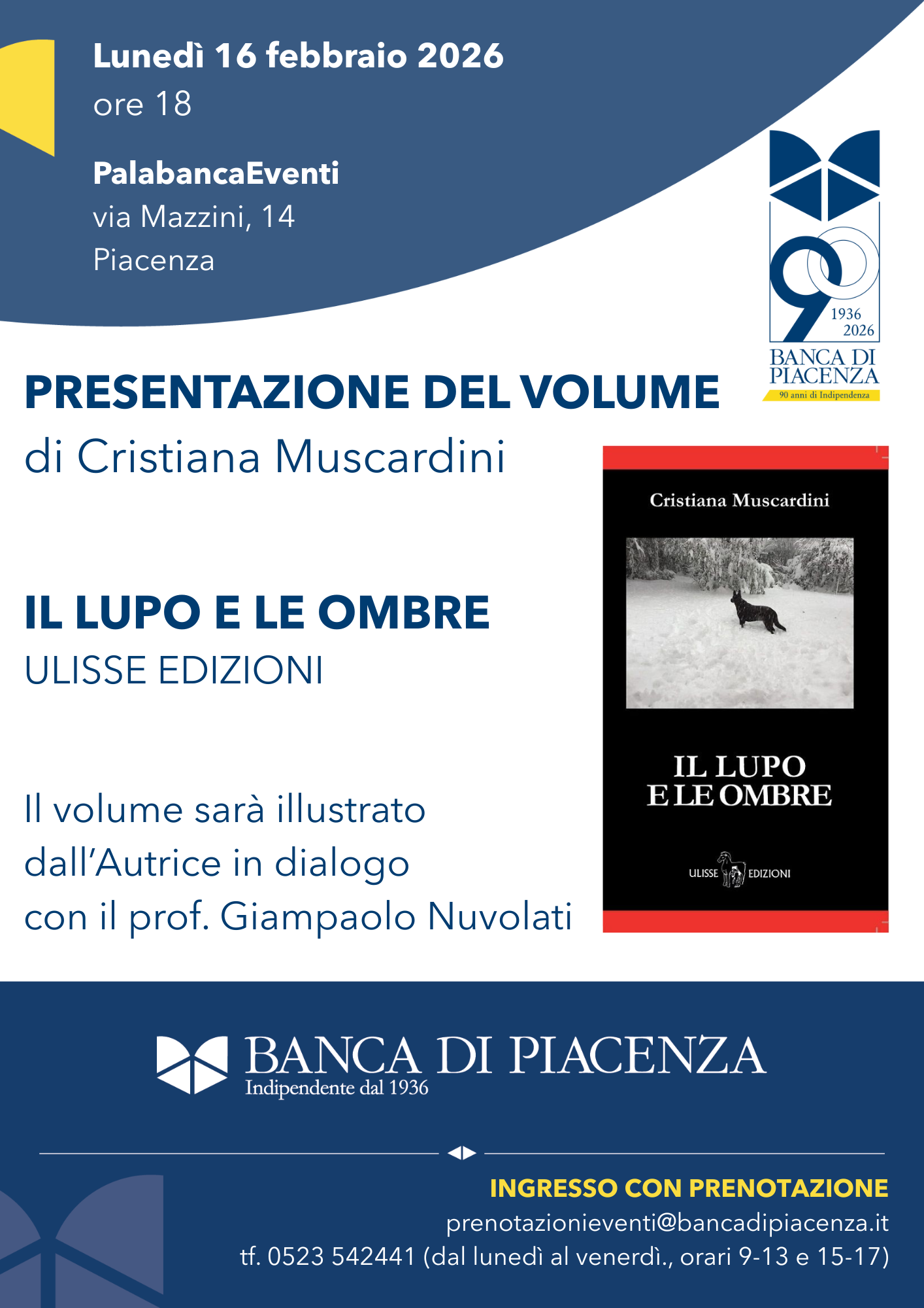 Presentazione del volume  di Cristiana Muscardini IL LUPO E LE OMBRE Lunedì 16 febbraio 2026, ore 18