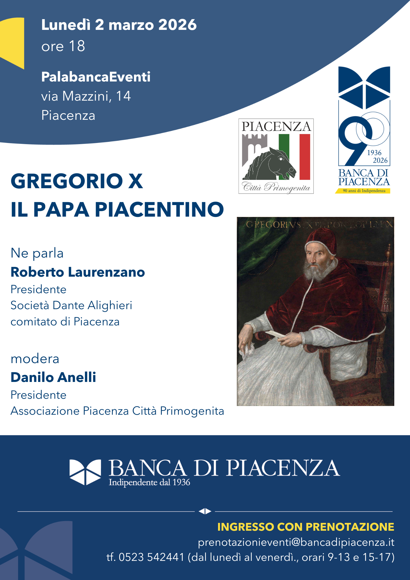 GREGORIO X, IL PAPA PIACENTINO PalabancaEventi Lunedì 3 marzo ore 18