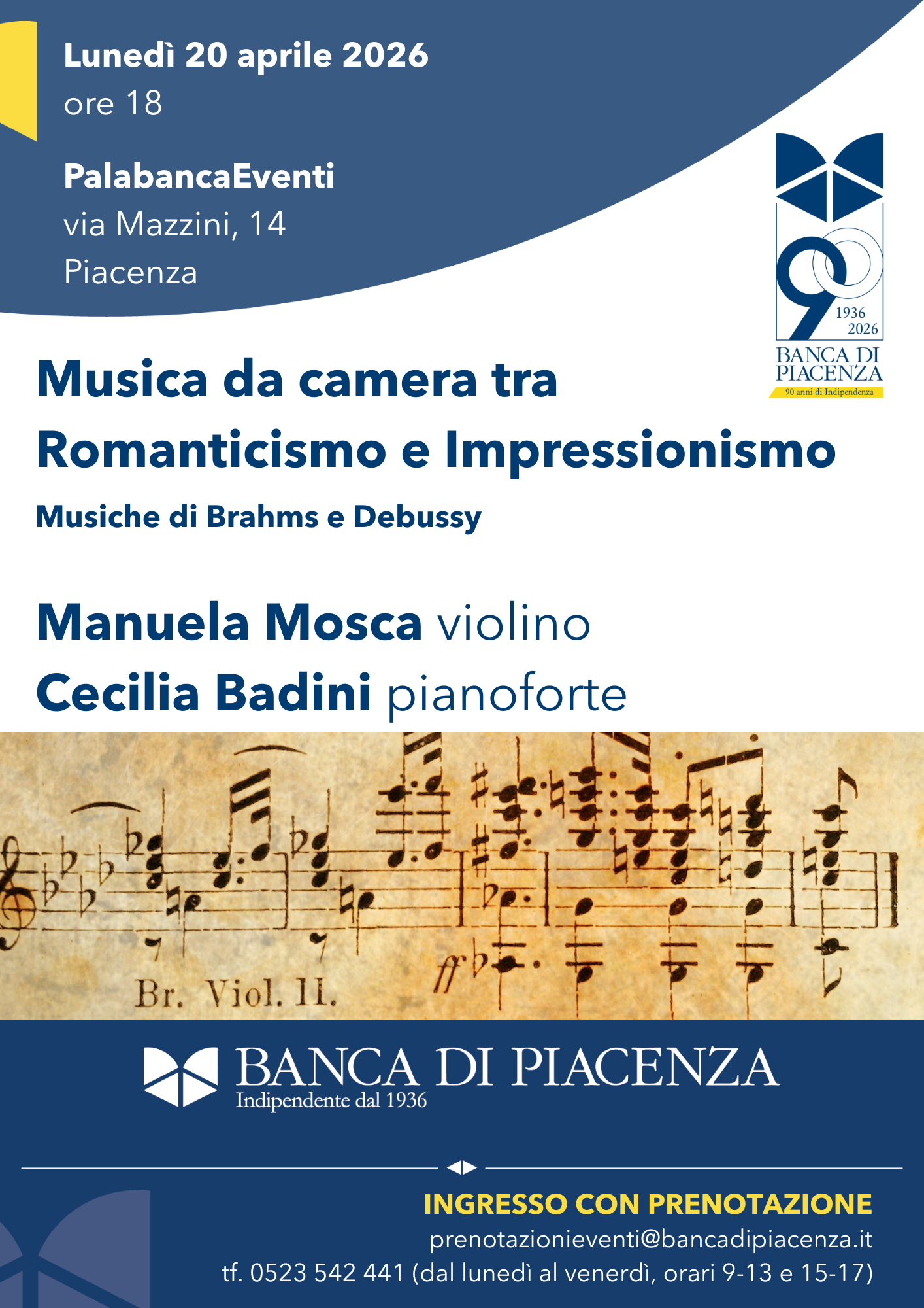  Musica da camera tra Romanticismo e Impressionismo con MANUELA MOSCA e CECILIA BADINI Lunedì 13 aprile ore 18