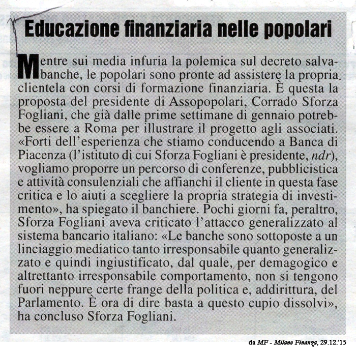 Educazione finanziaria nelle Banche Popolari