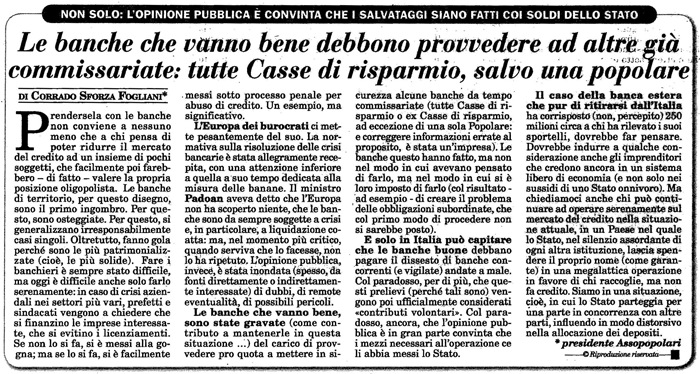 LE BANCHE CHE VANNO BENE DEBBONO PROVVEDERE