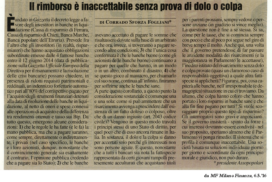 ARTICOLO DEL PRESIDENTE SFORZA FOGLIANI SU MF