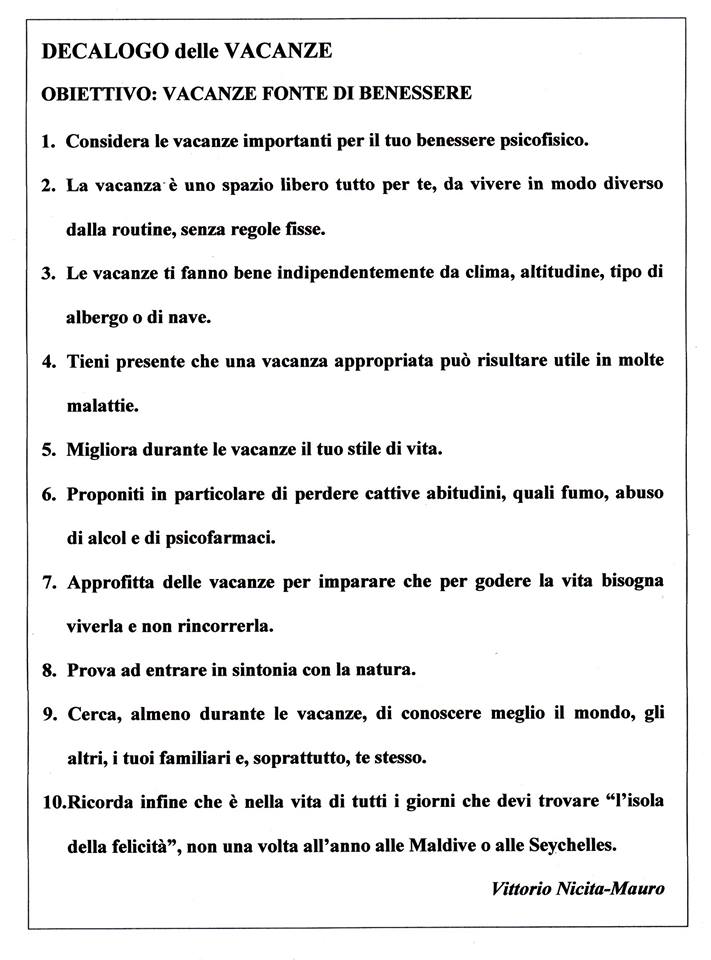 DECALOGO DELLE VACANZE