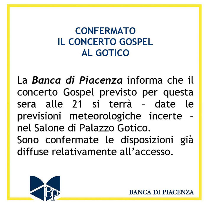 CONFERMATO IL CONCERTO GOSPEL AL GOTICO