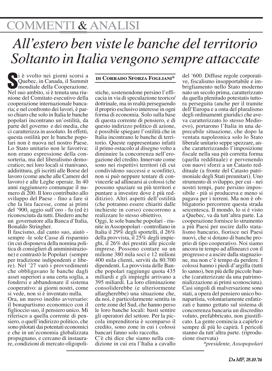 SOLO IN ITALIA OSTILITÀ PER LE POPOLARI