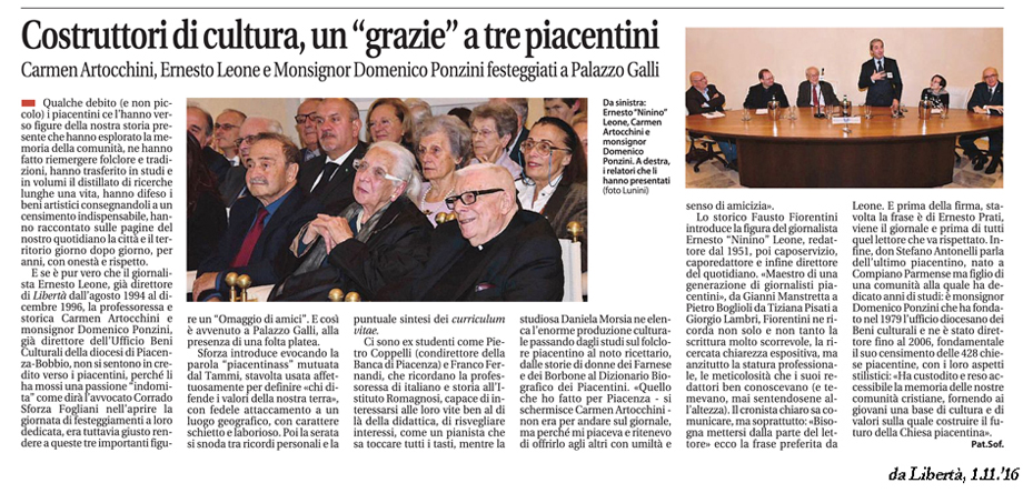 SUCCESSO DI PUBBLICO PER L'OMAGGIO A CARMEN ARTOCCHINI, ERNESTO LEONE E MONS. DOMENICO PONZINI