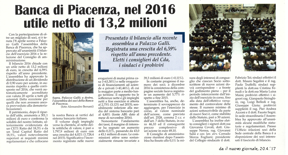 Il nuovo giornale sul bilancio della Banca