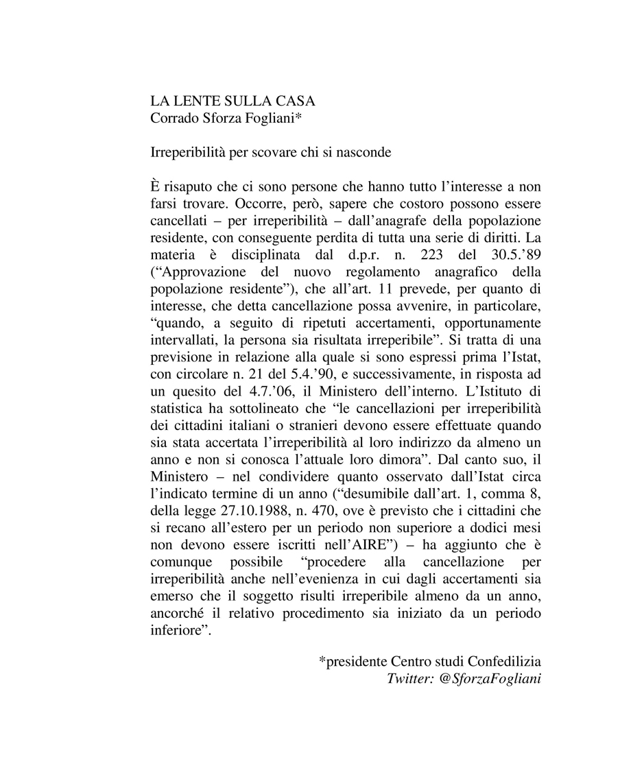 Irreperibilità per scovare chi si nasconde