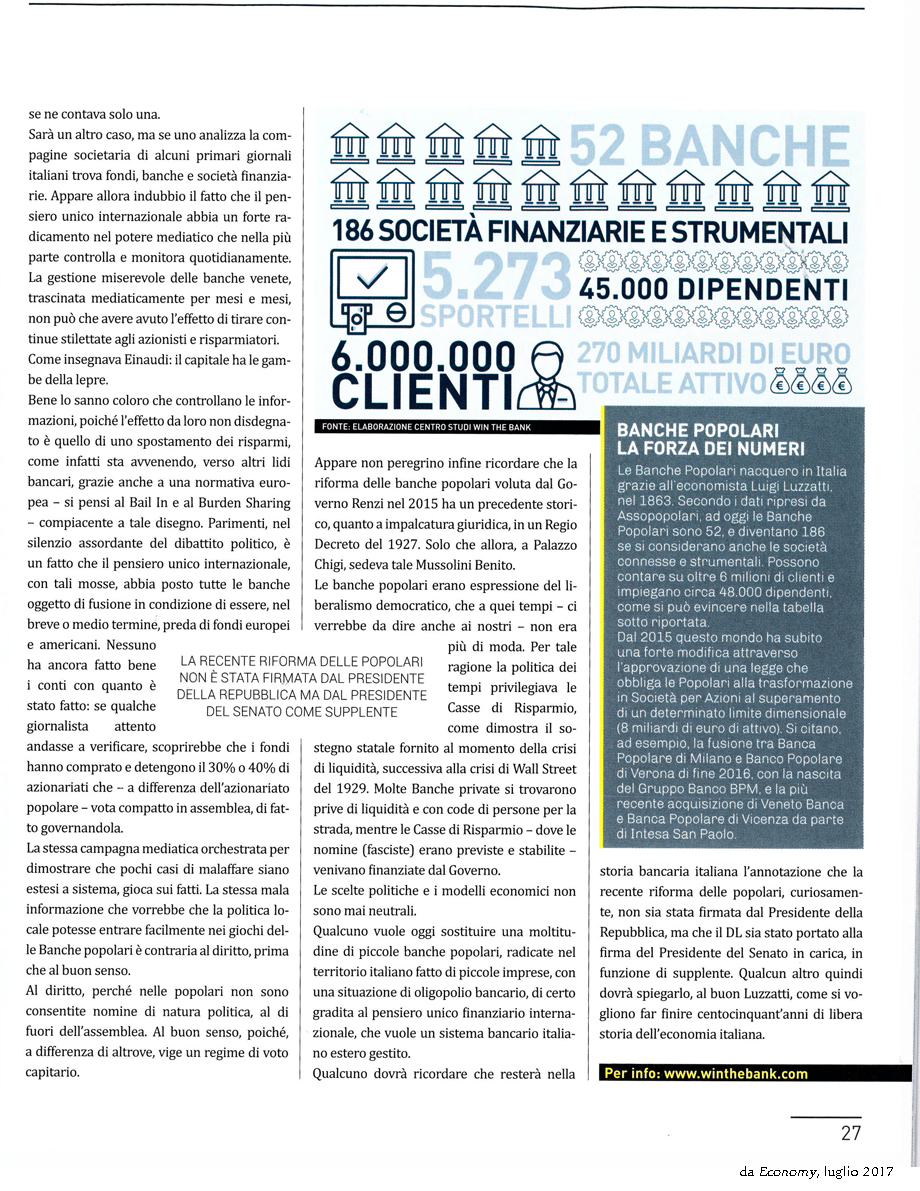 L'OLIGOPOLIO INGRASSATO SULLA RIFORMA DELLE POPOLARI