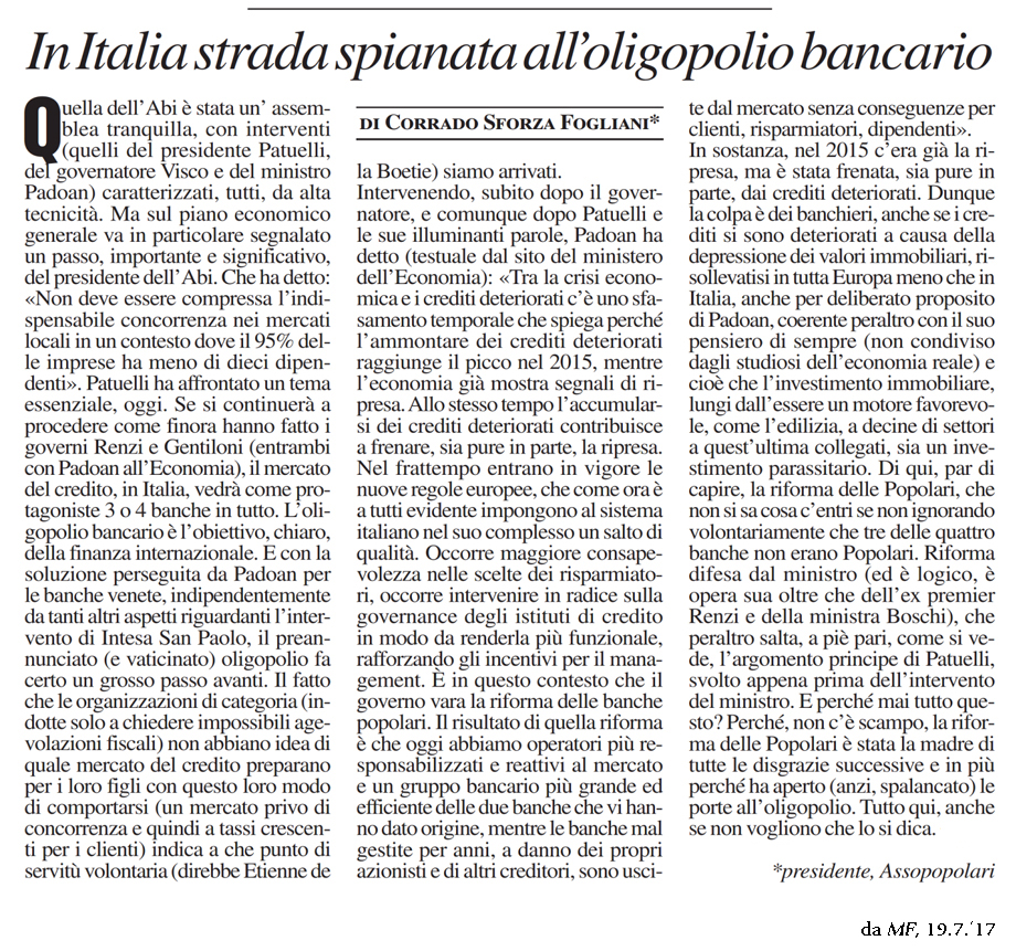In Italia strada spianata all'oligopolio bancario