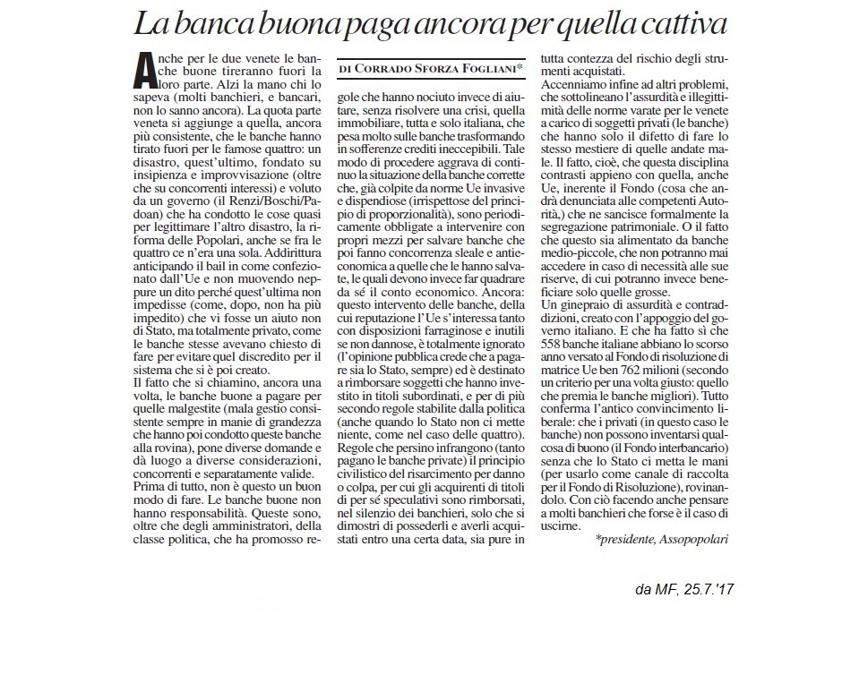 la banca buona paga ancora per quella cattiva