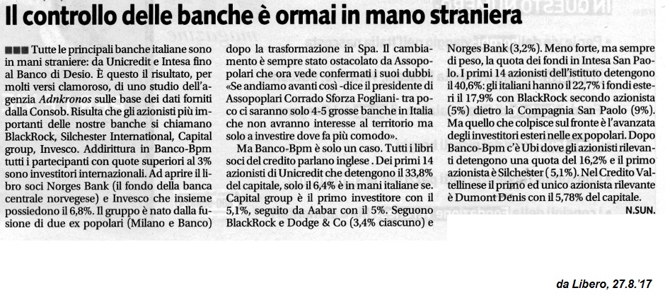 Il controllo delle banche è ormai in mano straniera