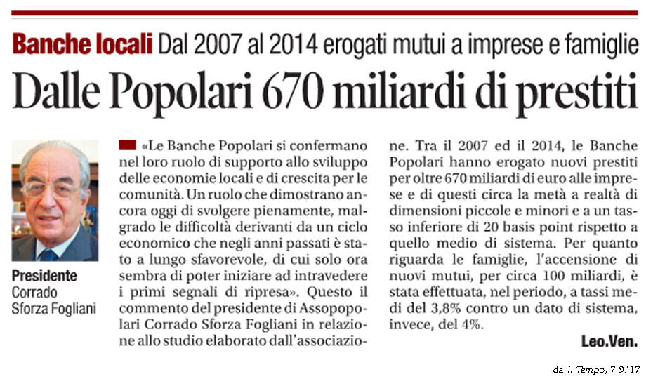 DALLE POPOLARI 670 MILIARDI DI PRESTITI