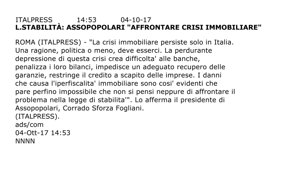PERSISTE SOLO DA NOI, AFFRONTARE LA CRISI IMMOBILIARE CON LA LEGGE DI STABILITà