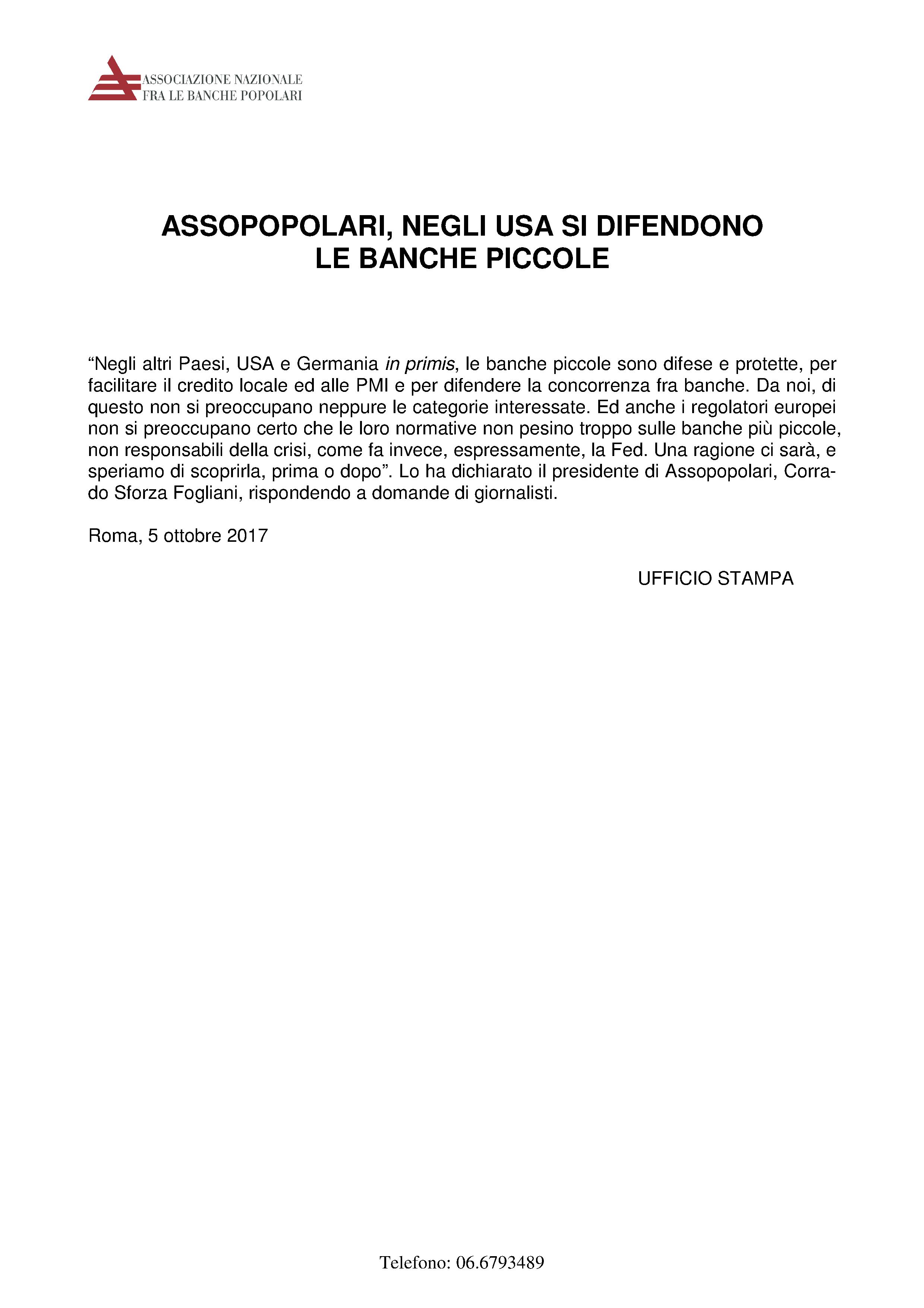 LA BANCA CENTRALE DEGLI STATI UNITI LAVORA A FAVORE DELLE BANCHE PICCOLE