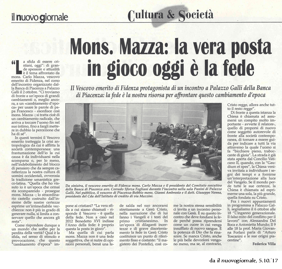 MONS. MAZZA: LA VERA POSTA IN GIOCO OGGI è LA FEDE