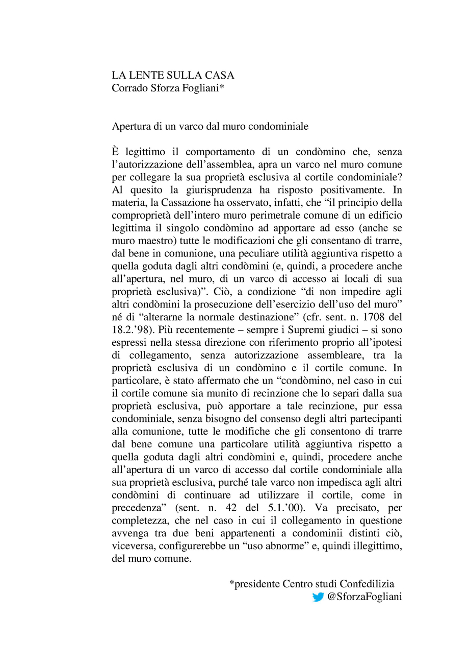 Apertura di un varco dal muro condominiale