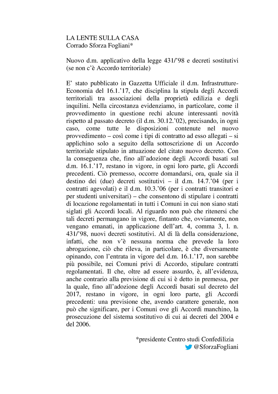 Nuovo d.m. applicativo della legge 431/'98 e decreti sostitutivi