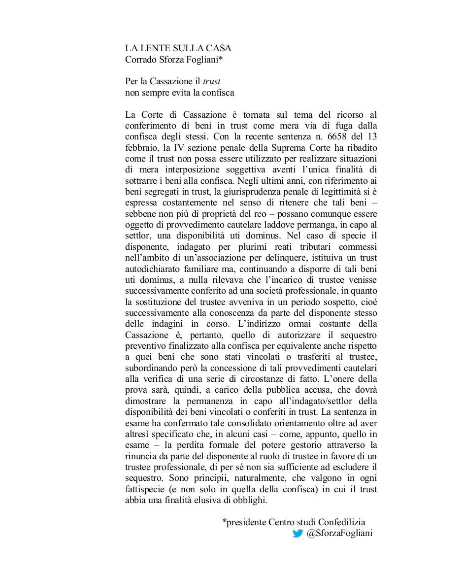 Per la Cassazione il trust