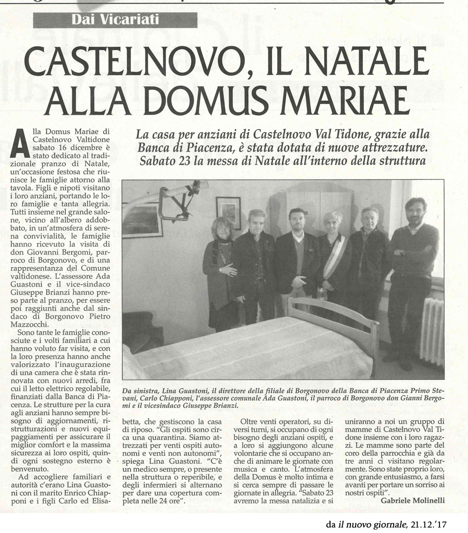 CASTELNUOVO, IL NATALE ALLA DOMUS MARIAE