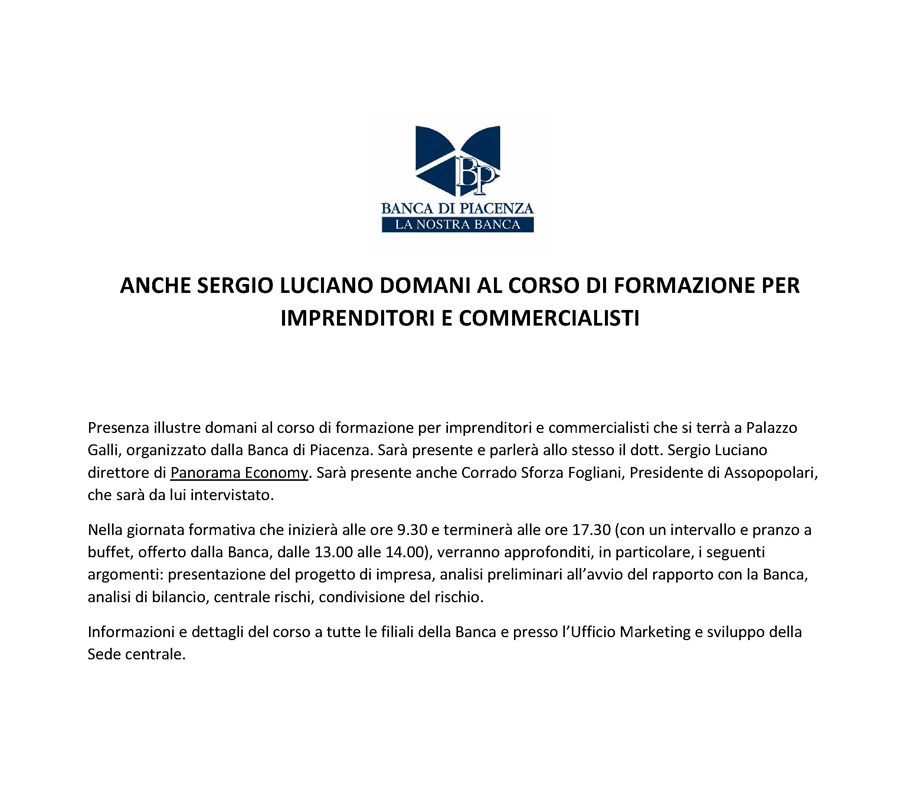 ANCHE SERGIO LUCIANO DOMANI AL CORSO DI FORMAZIONE PER IMPRENDITORI E COMMERCIALISTI