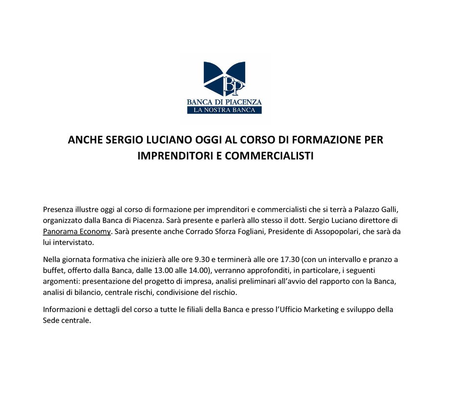 ANCHE SERGIO LUCIANO OGGI AL CORSO DI FORMAZIONE PER IMPRENDITORI E COMMERCIALISTI
