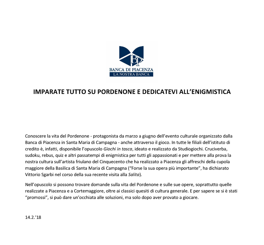 IMPARATE TUTTO SU PORDENONE E DEDICATEVI ALL'ENIGMISTICA