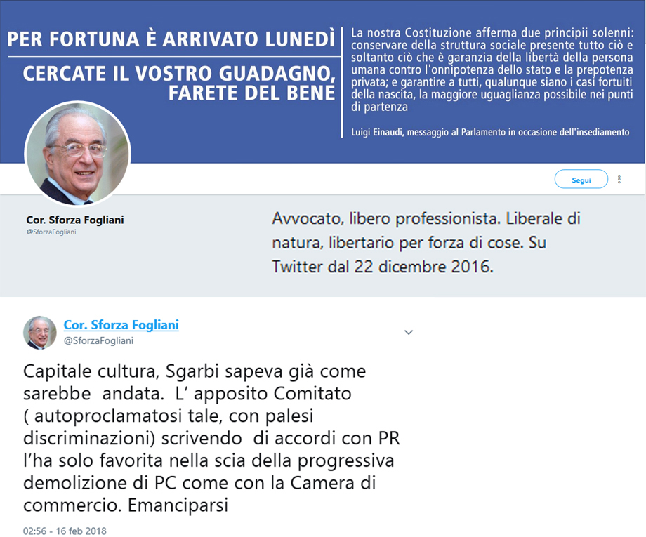 TWEET DI CORRADO SFORZA FOGLIANI