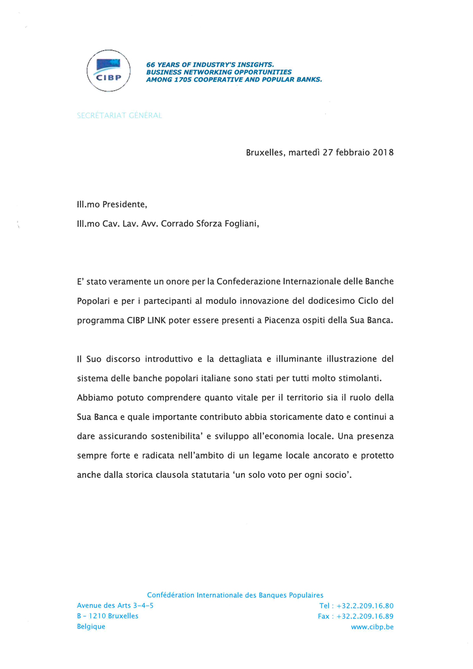 La confederazione delle banche popolari scrive alla Banca di Piacenza