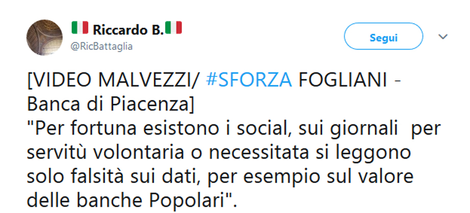 TWEET SUL VIDEO MALVEZZI/SFORZA FOGLIANI