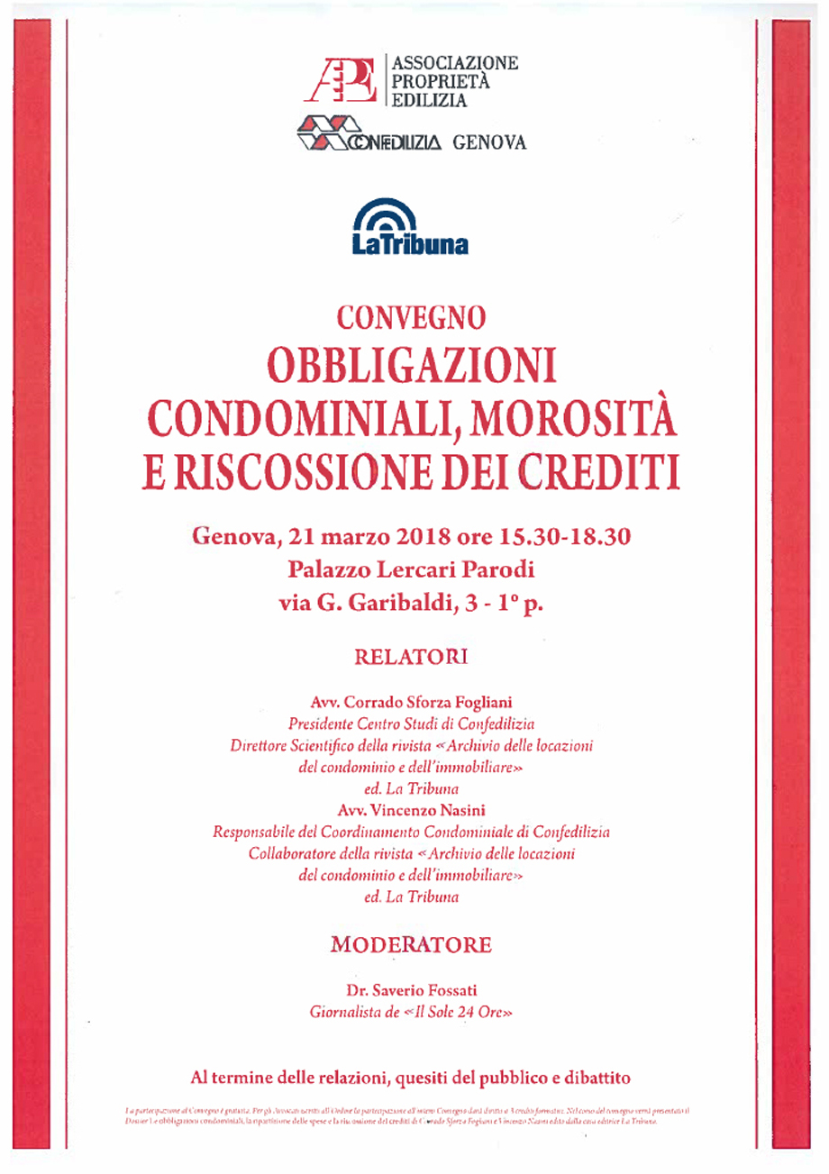 CONVEGNO OBBLIGAZIONI CONDOMINIALI, MOROSITà E RISCOSSIONE DEI CREDITI