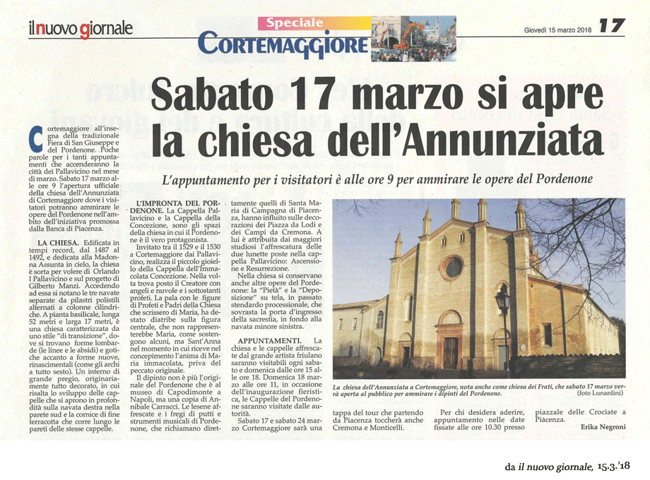 Sabato 17 marzo si apre la chiesa dell'Annunziata