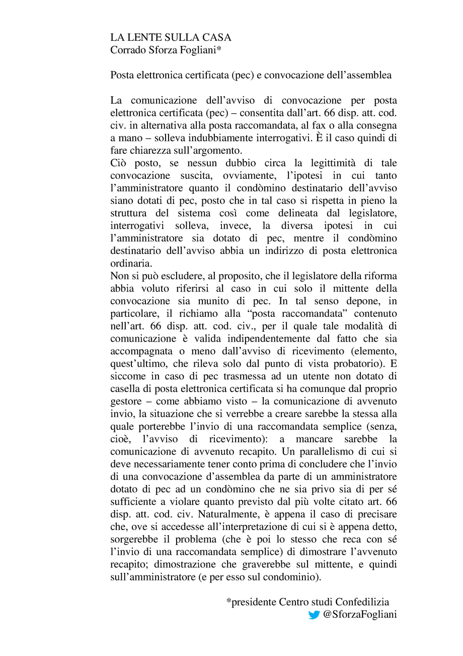 Posta elettronica certificata (pec) e convocazione dell'assemblea