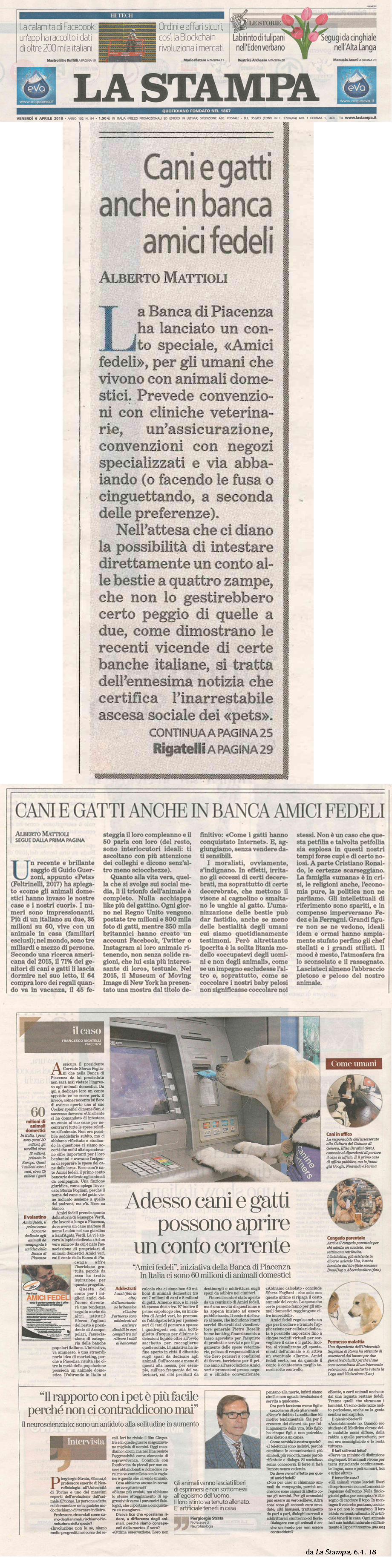 Pagina intera e articolo in prima pagina su La stampa di torino per il nostro conto amici degli anim