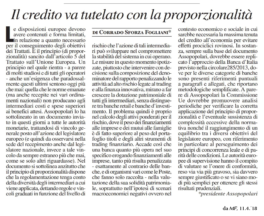 IL CREDITO VA TUTELATO CON LA PROPORZIONALITà