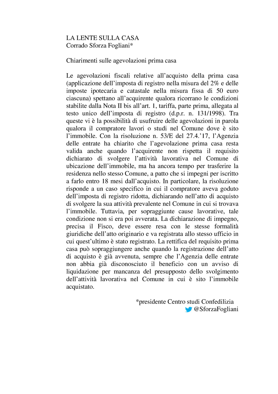 Chiarimenti sulle agevolazioni prima casa