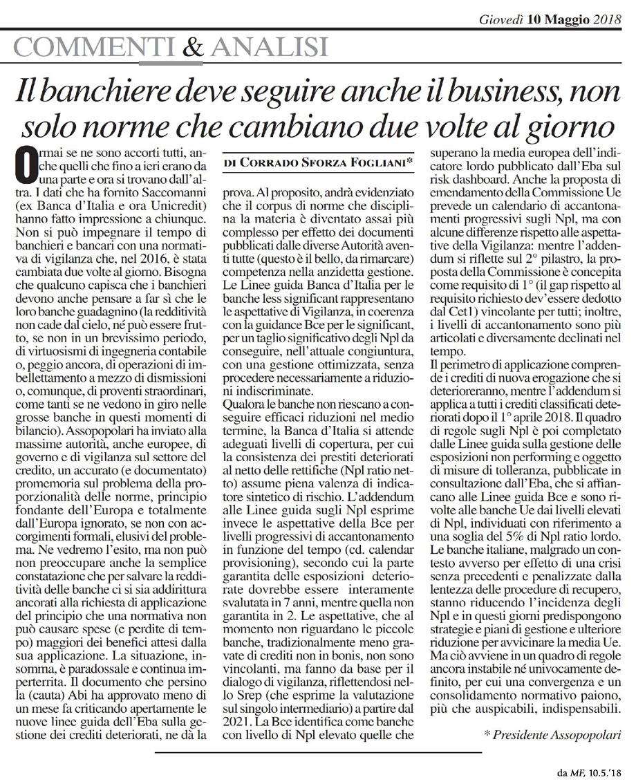 Il banchiere deve seguire anche il business, non solo norme che cambiano due volte al giorno