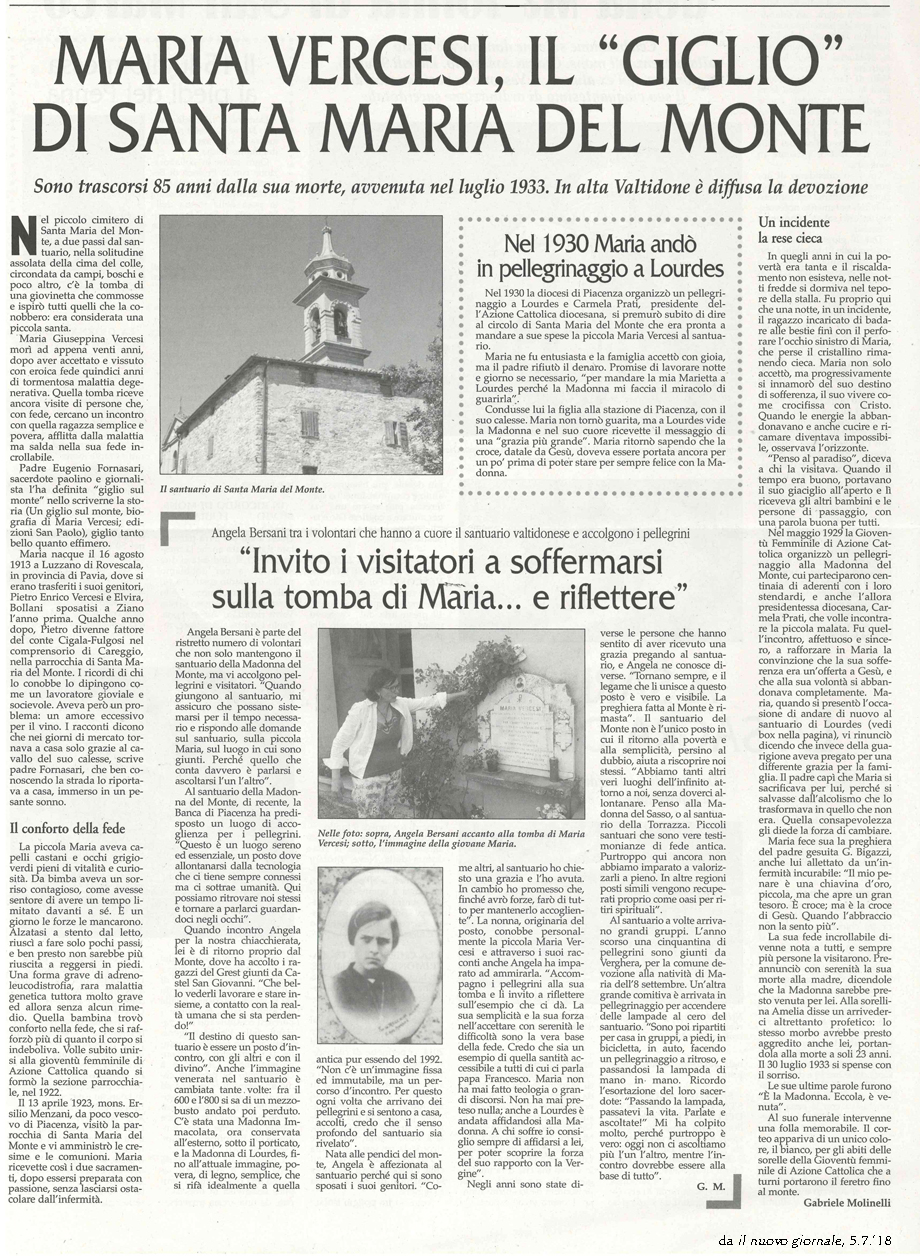 Maria Vercesi, il "Giglio" di Santa Maria del Monte
