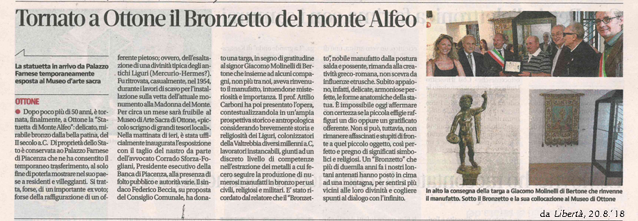 Tornato ad Ottone il Bronzetto dell'Alfeo