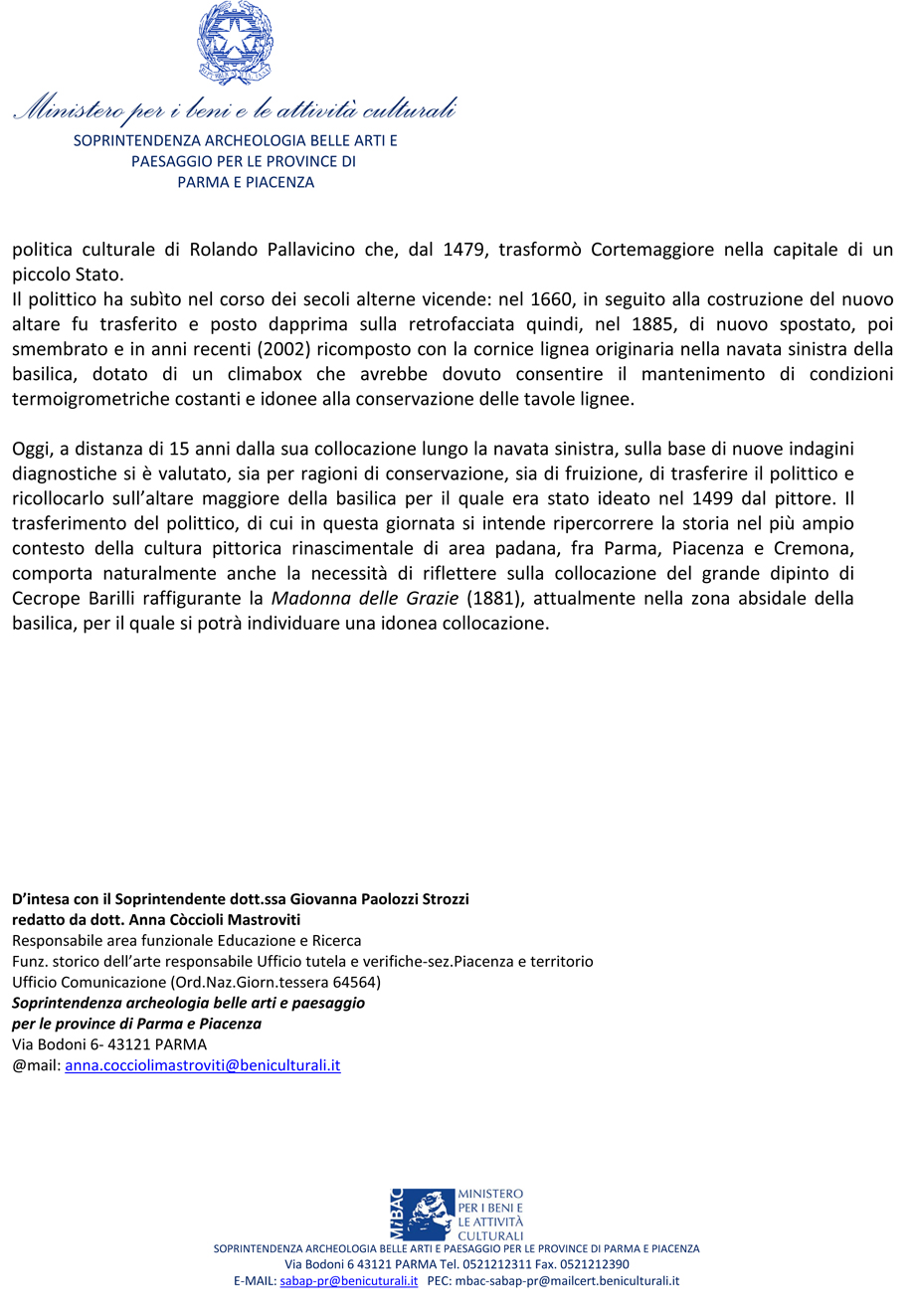 Cortemaggiore, il Polittico ritorna nel presbiterio