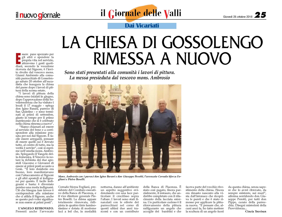 La chiesa di Gossolengo rimessa a nuovo