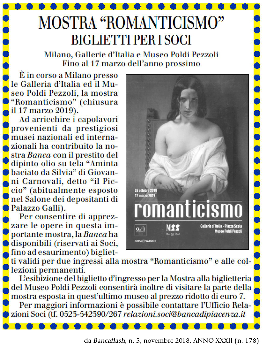 MOSTRA ROMANTICISMO BIGLIETTI PER I SOCI