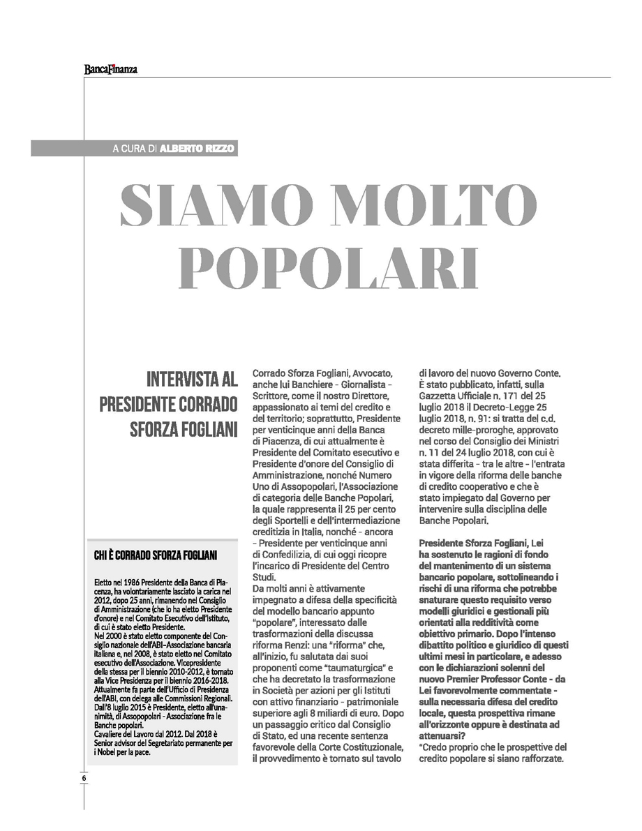 INTERVISTA AL PRESIDENTE SFORZA FOGLIANI SU BANCAFINANZA