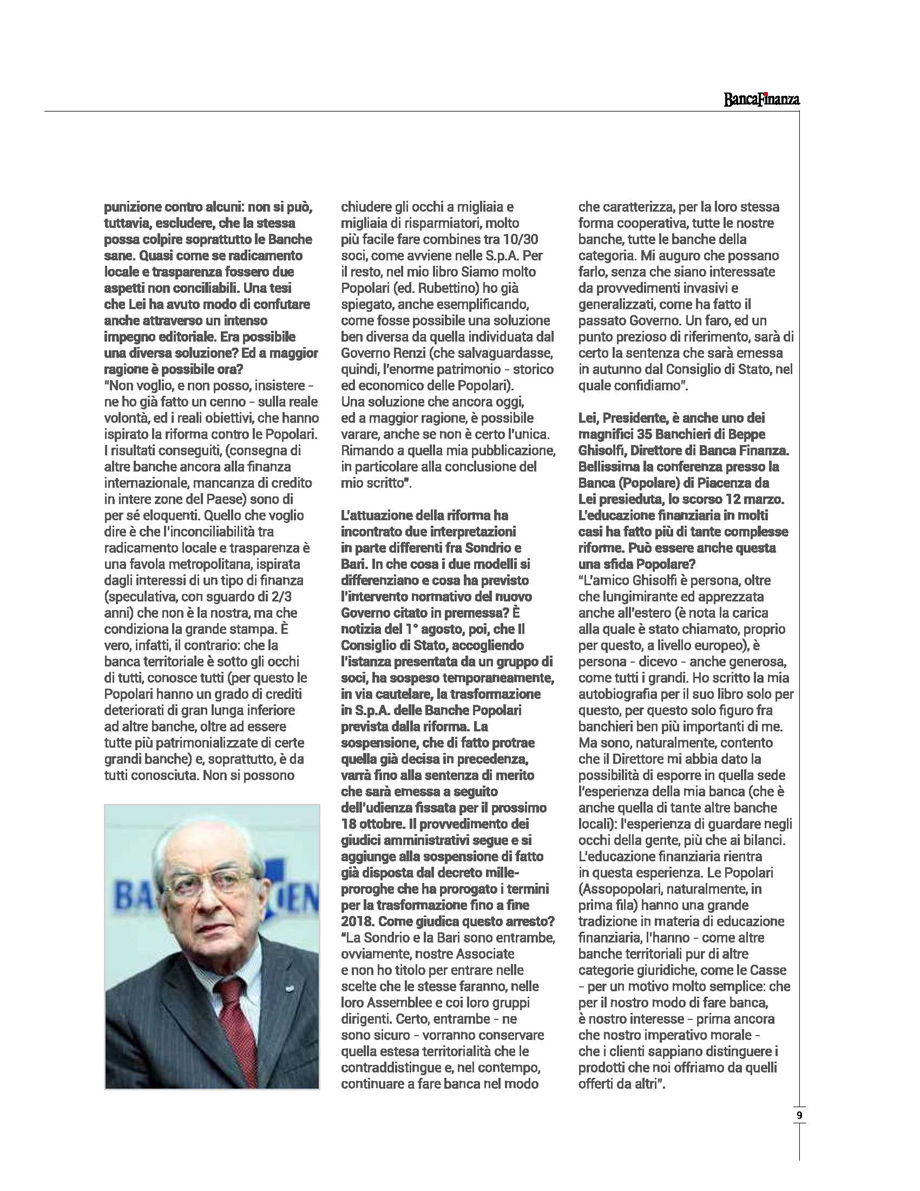 INTERVISTA AL PRESIDENTE SFORZA FOGLIANI SU BANCAFINANZA