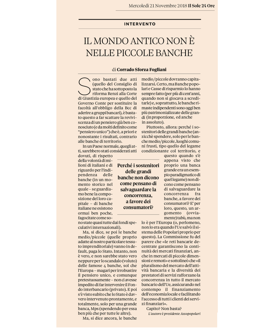 il mondo antico non è nelle piccole banche_il_sole_24