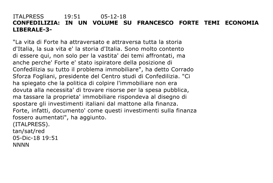 SFORZA FOGLIANI ALLA PRESENTAZIONE DELLA PUBBLICAZIONE IN ONORE DI FRANCESCO FORTE