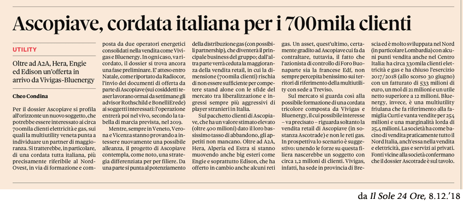 BLUENERGY NELLA CORDATA ASCOPIAVE (700.000 CLIENTI)