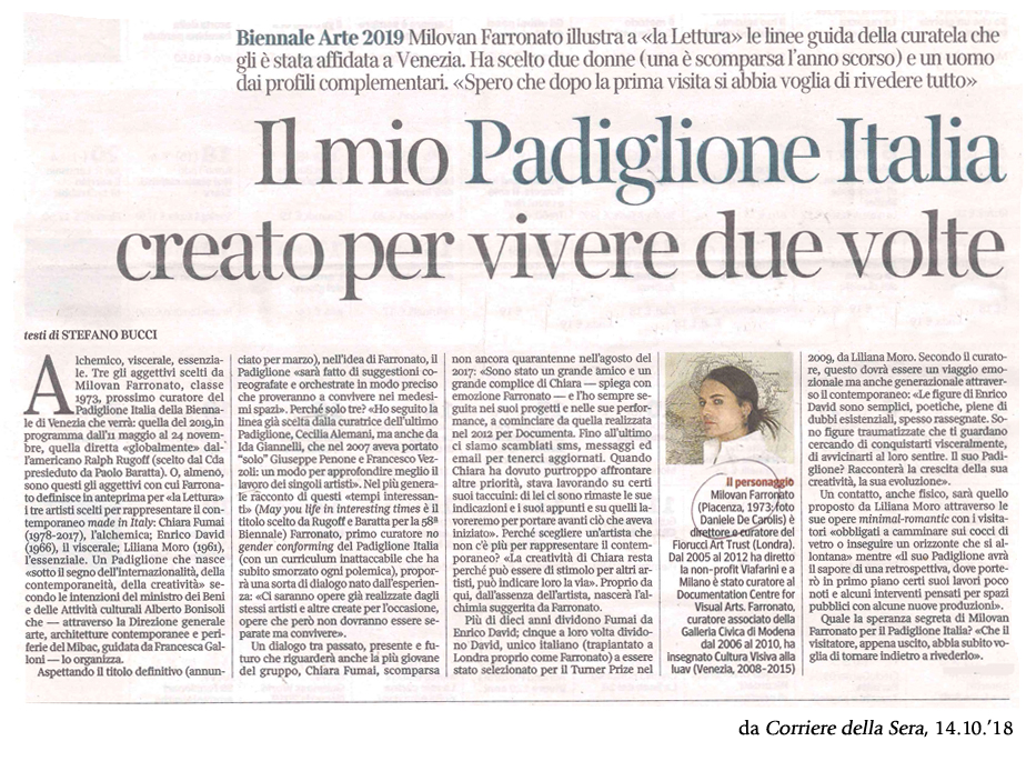 IL PIACENTINO MILOVAN FARRONATO SU CORSERA