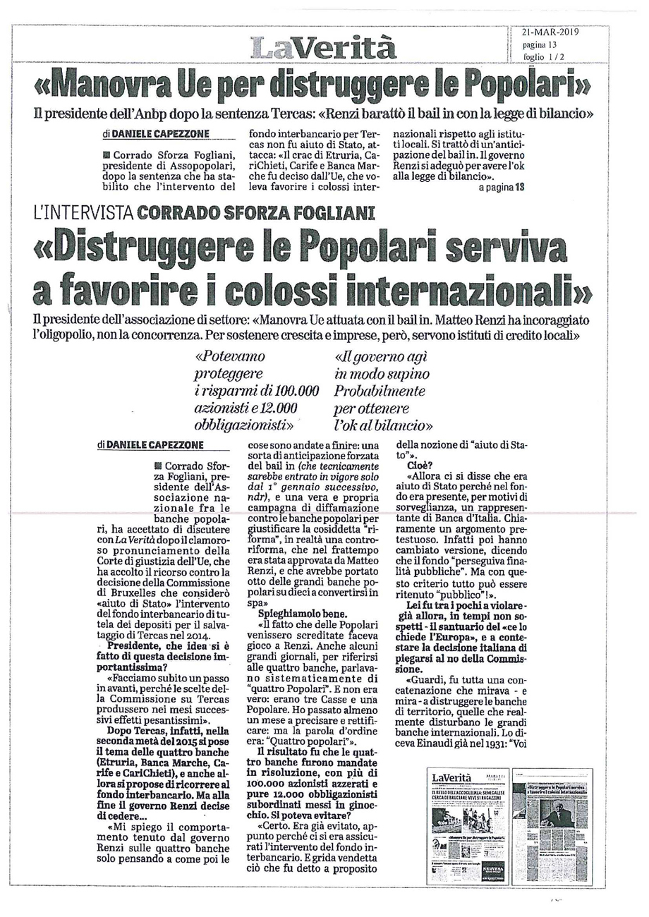 Distruggere le popolari serviva a favorire i colossi internazionali