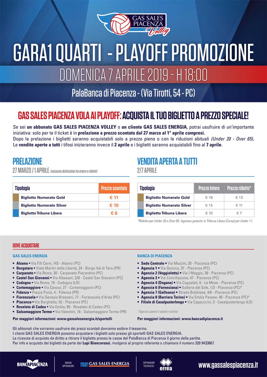 GAS SALES PIACENZA VOLA AI PLAYOFF